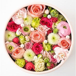 HLB097 ARIANA 粉紅色肯亞玫瑰圓形花盒